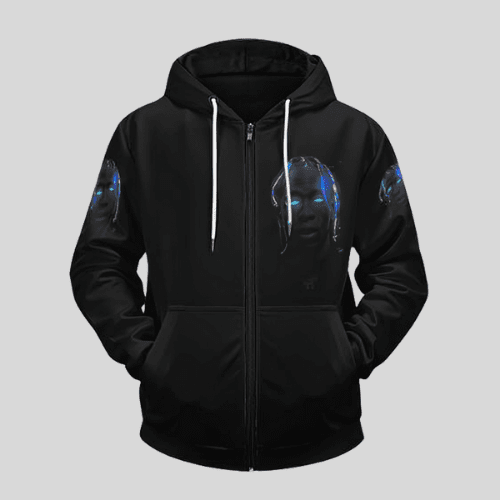 Front view of Neon Rainbow Silhouette Travis Scott Black Hoodie