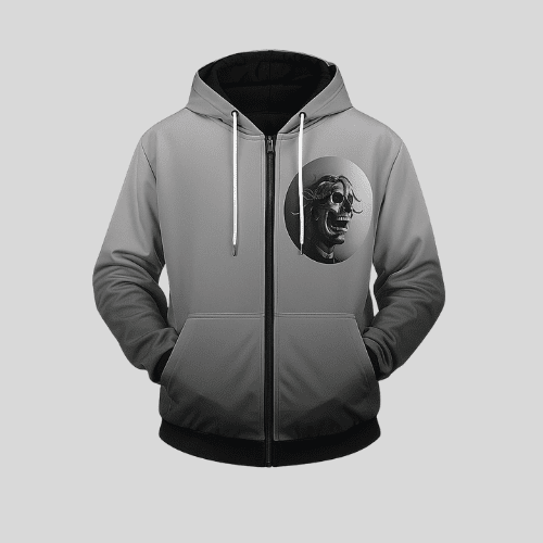 travis scott amazing gray skull zipped hoodie unique and trending fashion