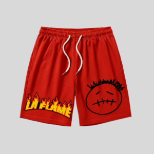 Travis Scott La Flame printed shorts front view